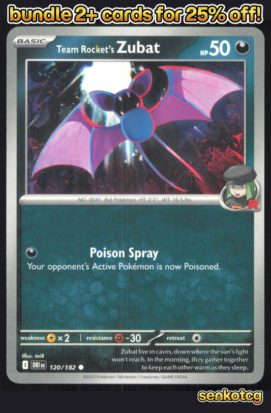 🎴 Team Rocket's Zubat 120/182 Common Destined Rivals NM
