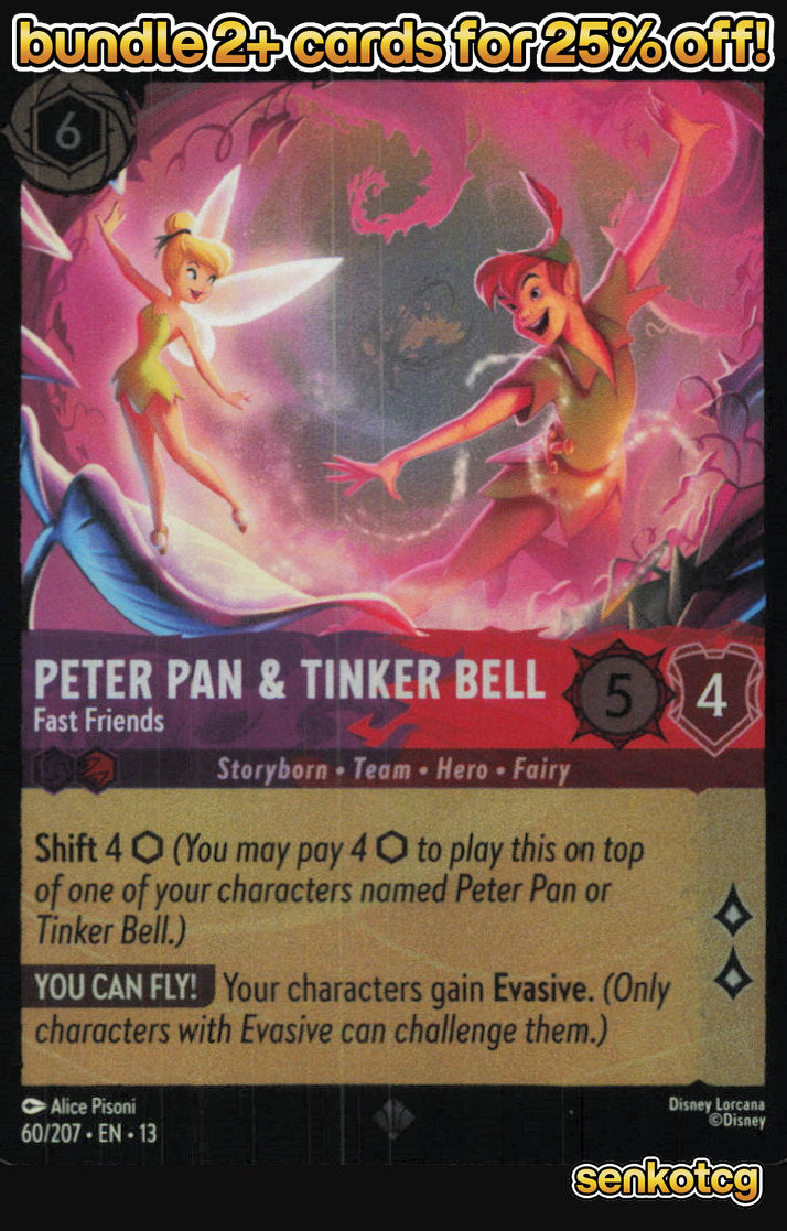 🎴 Peter Pan & Tinker Bell - Fast Friends 60/204 C Foil Attack of the Vine! NM