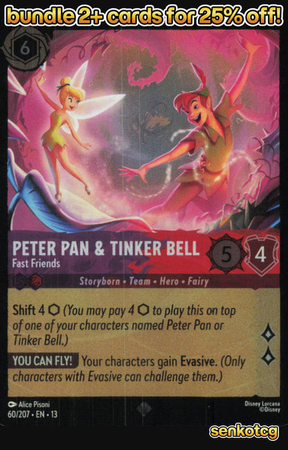 🎴 Peter Pan & Tinker Bell - Fast Friends 60/204 C Foil Attack of the Vine! NM