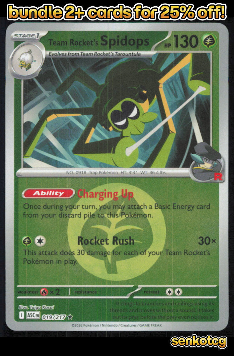 🎴 Team Rocket's Spidops (Energy Symbol) 019/217 RH ASC Ascended Heroes NM