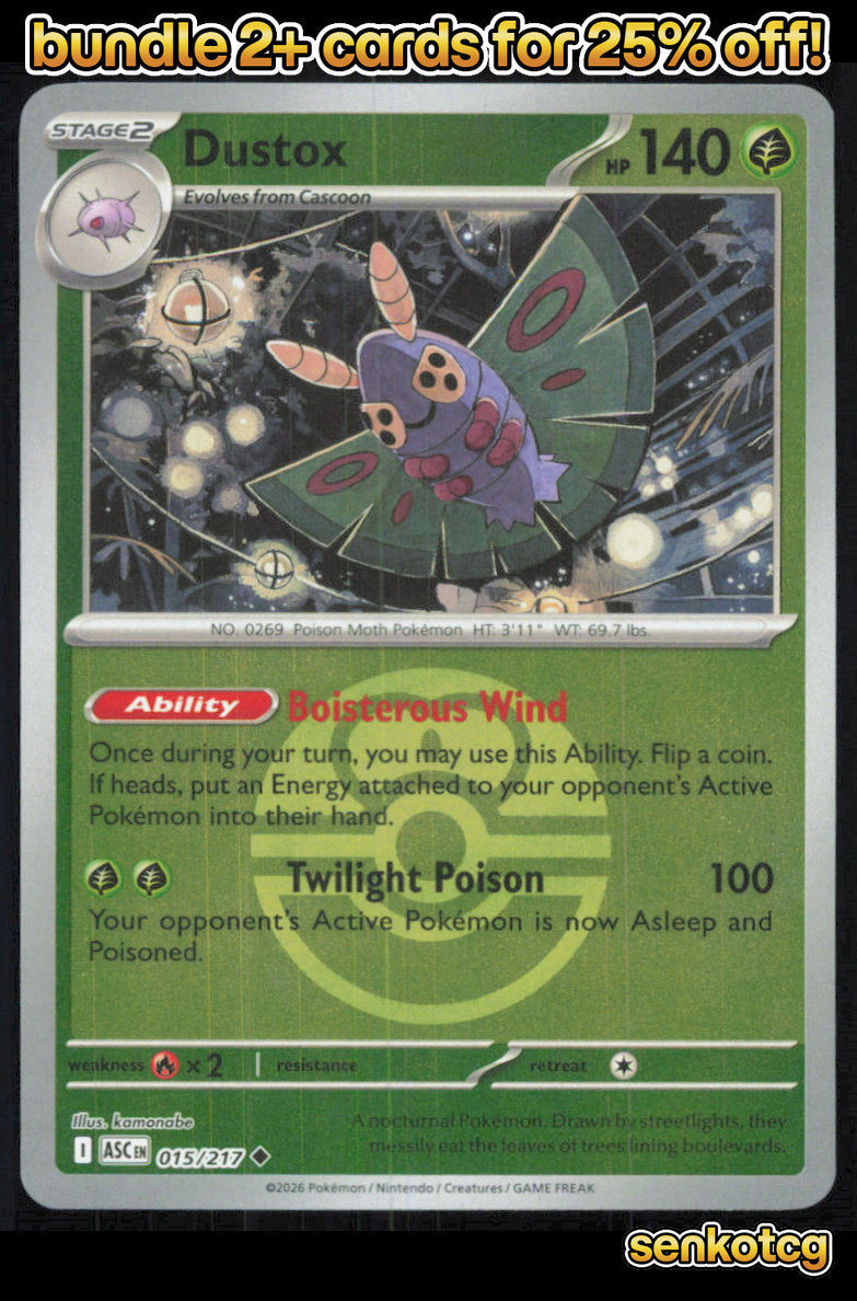 🎴 Dustox (Love Ball) 015/217 Uncommon Reverse Holo ASC Ascended Heroes NM